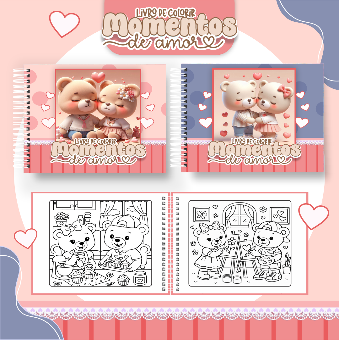 Livro para colorir - Ursinhos namorados